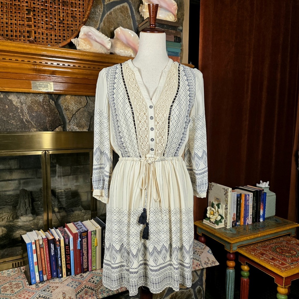 Floreatβ Anthropologie Coastal Cowgirl Midi Dress Boho Crocheted Size 2